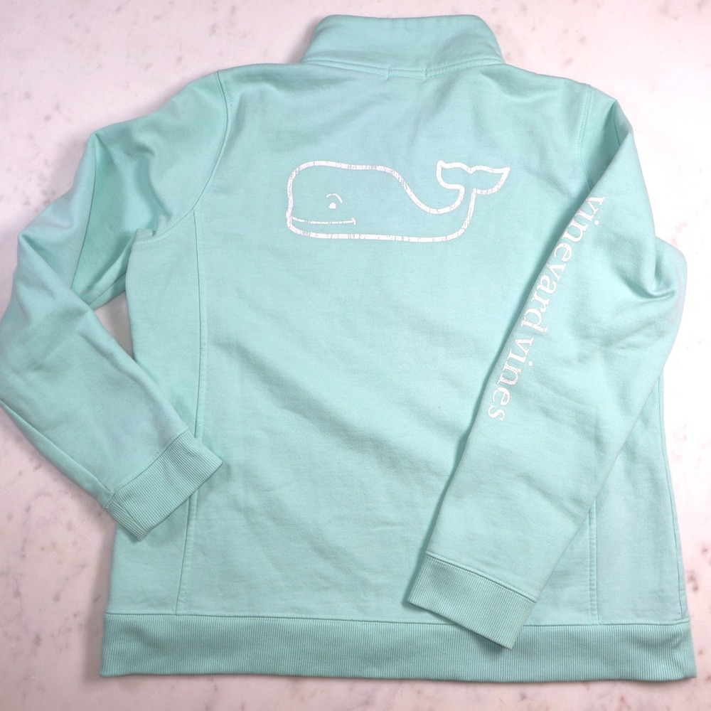 Vineyard Vines Womens Large Mint Green Quarter Zip Fleece Pullover Whale Logo - Picture 11 of 11